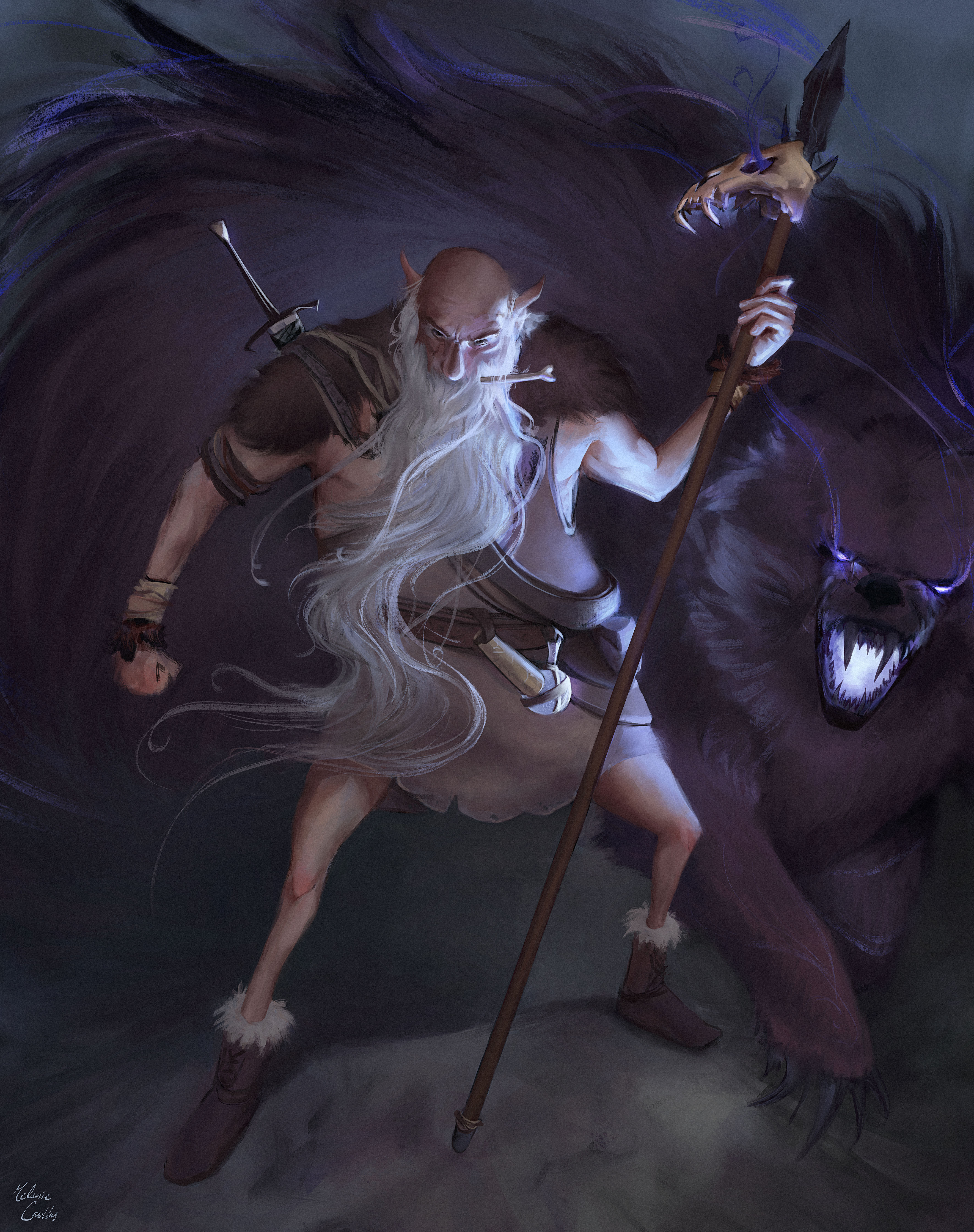 chacter design of a D and D barbarian and bear
